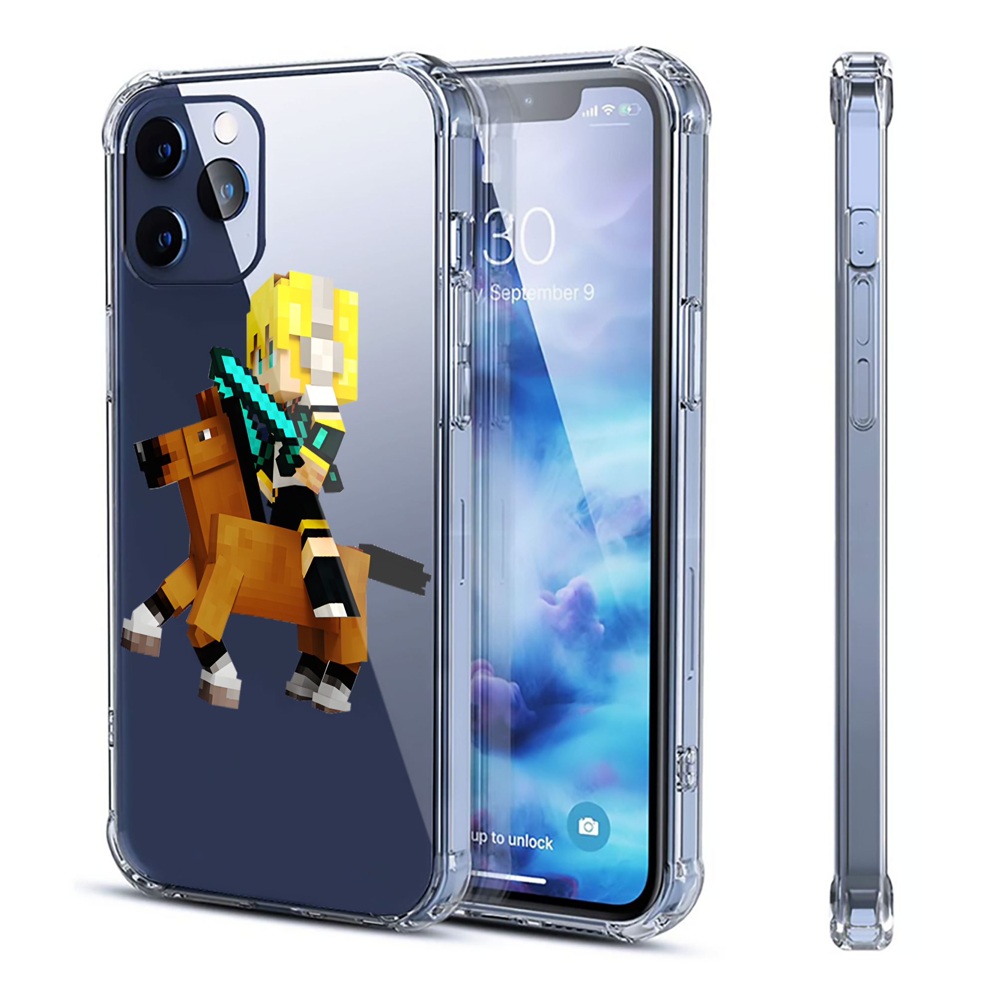（画像用） マインクラフト ブロックの世界 Minecraft MC Block world 【iPhone 12シリーズ対応】透明スマホケース（クリアソフトケース）